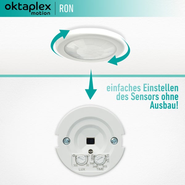 Oktaplex Ron Einbau-Bewegungsmelder 360 Grad 8m Innen 3-Draht LED geeignet