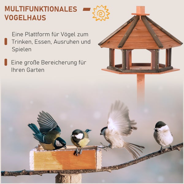 PawHut Vogelhaus hölzerner Vogelvilla Futterhaus Vogelständer Vogel-Tischvogelhaus Spielstand mit wasserfestem Dach für den Aussenbereich Natur Ø52 x 130H cm
