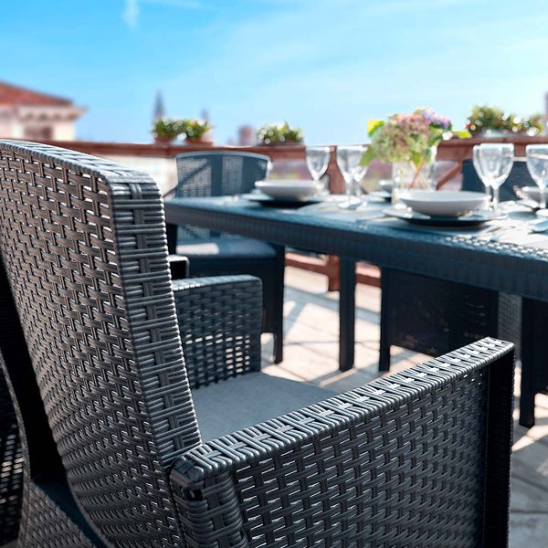 BICA Lido Wetterfestes Balkonset 5-tlg. mit 4 Sessel inkl. Sitzkissen und Tisch Houston Graphit