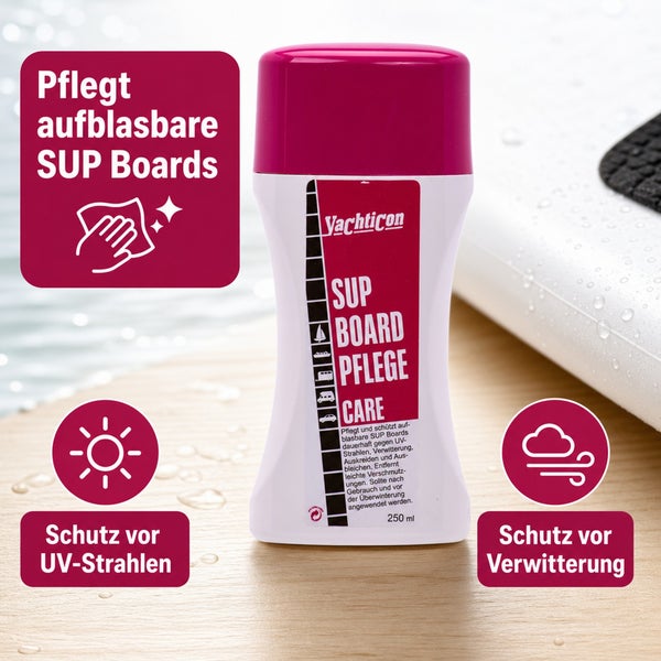 Yachticon SUP Board Pflege 250 ml zur Reinigung und zum Schutz aufblasbarer Stand Up Paddle Boards vor UV Strahlen und Verwitterung.