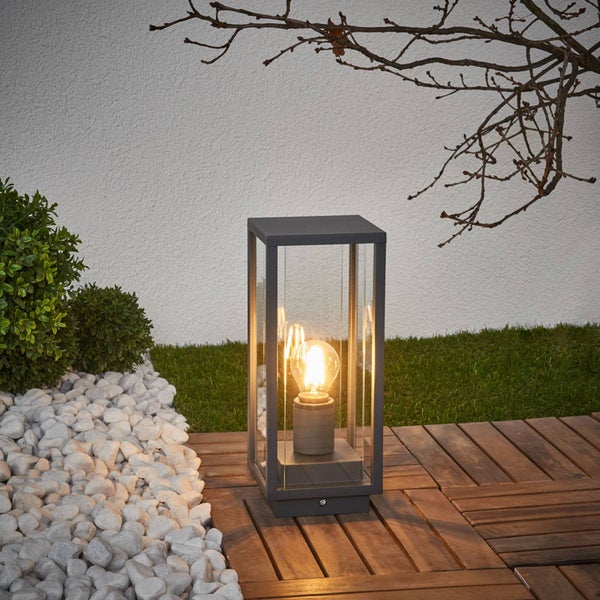 Lucande Außenleuchte Annalea (spritzwassergeschützt (Modern) in Schwarz aus Aluminium (1 flammig, E27) - Wegeleuchte Pollerleuchte Wegelampe Sockelleuchte