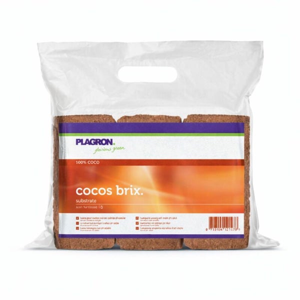 Plagron Cocos Brix Kokossubstrat als gepresste Ziegel im Kunststoffbeutel.