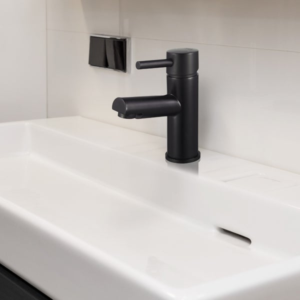 Home Deluxe - Waschtischarmatur FLOWY - Farbe: Schwarz, 15 x 5,2 x 11 cm - Material Messing, Griff Zink, ⌀ 3,5 cm I Wasserhahn Mischbatterie Badarmatur