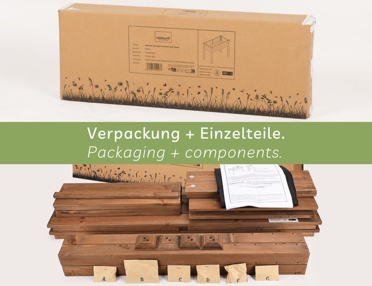 needs&wants® Hochbeet aus Holz für Garten Balkon Terrasse, Pflanzkasten Bausatz rechteckig schmal mit Vlies-Folie, Kräuterbeet Pflanzenkasten deko, 100 x 50 x 75 cm, dunkel-braun