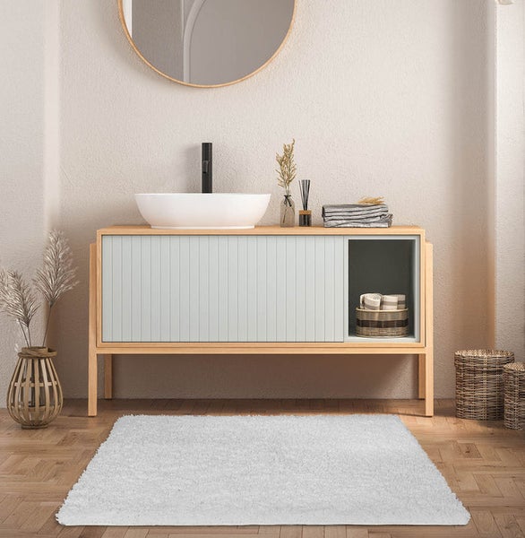 FLOORDIREKT Badematte Sky Soft - Reckteckig - Rutschhemmende Rückseite - Weiß - 50 x 60 cm