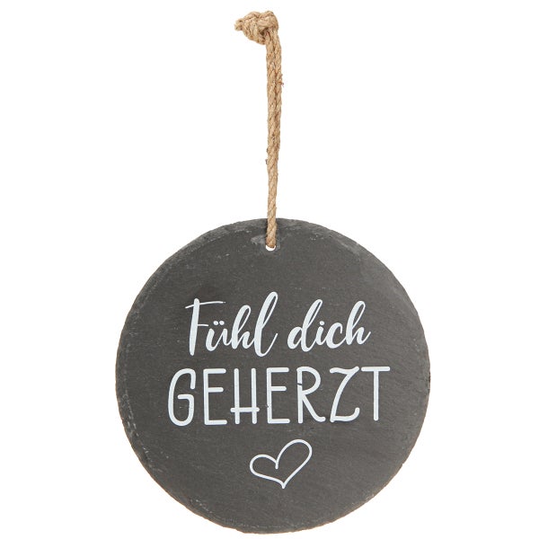 Schieferanhänger mit der Aufschrift Fühl dich geherzt