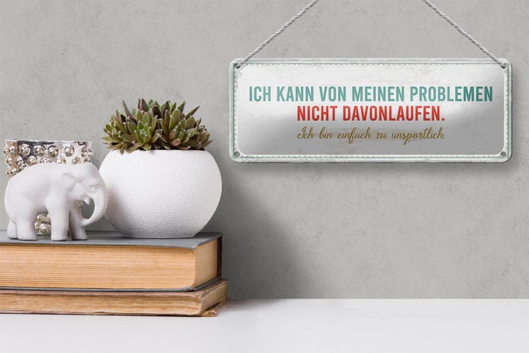 Blechschild Spruch 27x10 cm kann vor meinen Problemen nicht davonlaufen