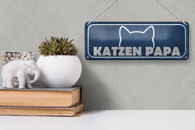 Blechschild Spruch 27x10cm Katzen Papa Dekoration