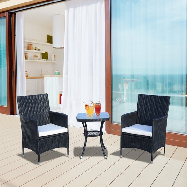 Outsunny 3-tlg. Gartenmöbel-Set, B60 x T58,5 x H89,5 cm, Metall, PE-Rattan, Polyester, Schaumstoff, schwarz