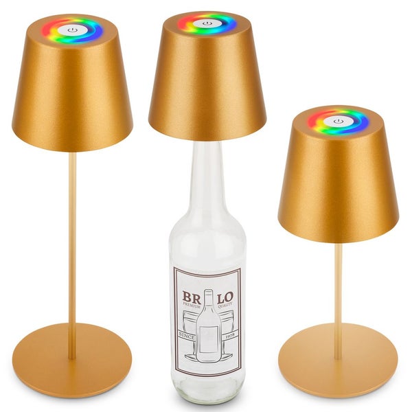 Briloner Calida 3 in 1 RGBW LED Tischlampe kabellos IP44, Dimmbar, Touch, Höhenverstellbar, Spritzwasserschutz, Goldfarbig, 36 x Ø10,5 cm