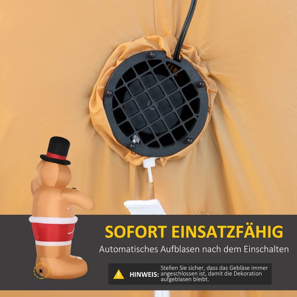 Outsunny Weihnachts Aufblasbarer Lebkuchenmann, mit LED-Lichtern und Zuckerstange, automatisch, 175L x 82B x 238H cm, Polyester, Braun