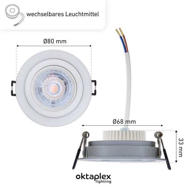 Einbaustrahler Lyon 6er Set LED Modul Aluminium 4,8W 4000K 230V 380lm neutralweiß 110° Einbaudurchmesser 68mm Deckenspots Rund