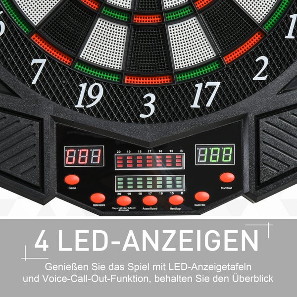 HOMCOM Elektronische Dart-set mit Tür, LED Anzeige, Soundeffekte, 12 Darts, 12 Dartköpfe, 27 Spiele und 216 Trefferoptionen für 8 Spieler,  49 x 54,6 x 5,5 cm, Kunststoff, Schwarz