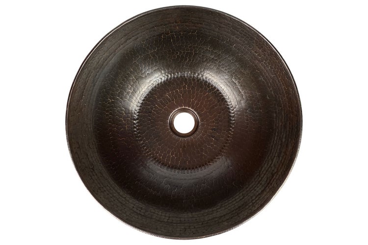 Rundes Waschbecken aus gehämmertem Kupfer mit Abflussloch