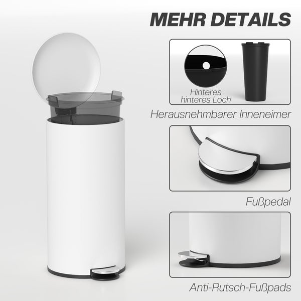 Treteimer mit herausnehmbarem Inneneimer, Fußpedal und Anti-Rutsch-Fußpads