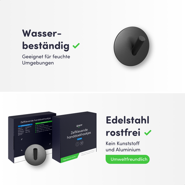 EAVY selbstklebender Handtuchhaken aus rostfreiem Edelstahl, wasserbeständig für feuchte Räume, umweltfreundlich, Set aus 4 Stück.