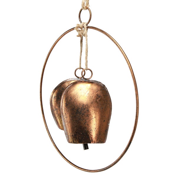 Dekorative Glockenspiel mit zwei Glocken an einem Metallring und einer Kordelaufhängung