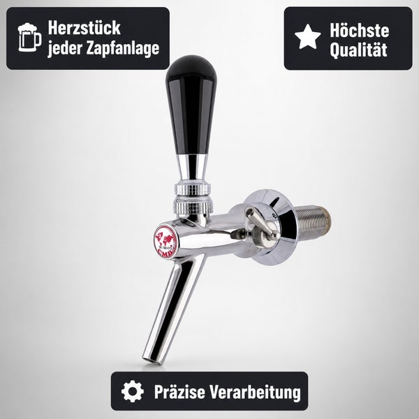 Bierhahn aus verchromtem Metall für Zapfanlagen mit CMB Logo