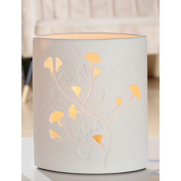 Tischleuchte GILDE GINKGO Lampe weiß Höhe 20cm Porzellan