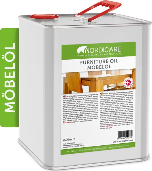 Nordicare Möbelöl [2,5L] Holzöl zur Pflege farblos für Eiche, Buche, Nussbaum, Lärche. Holzlasur auf Basis von Leinöl. Leinölfirnis