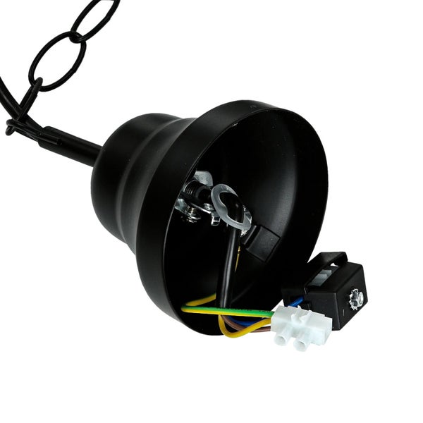 Innenansicht einer Pendelleuchte mit Verkabelung und Kettenaufhängung