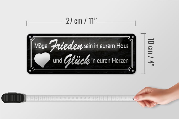 Blechschild Spruch 27x10cm Frieden im Haus Glück in Herzen Dekoration