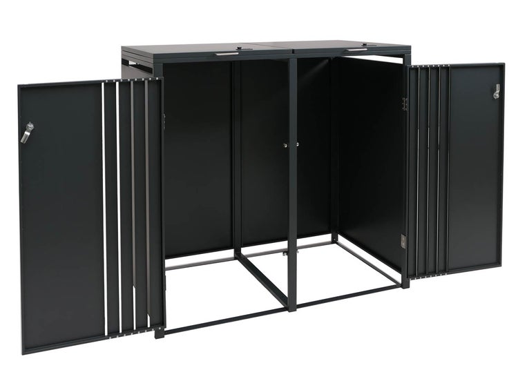 Mülltonnenbox mit zwei Türen im geöffneten Zustand