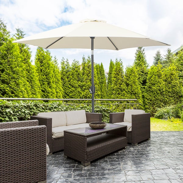Outsunny Knickschirm, Sonnenschirm mit Handkurbel, Ø2,6 x 2,35 m, Alu, 180/㎡ Polyester, Beige