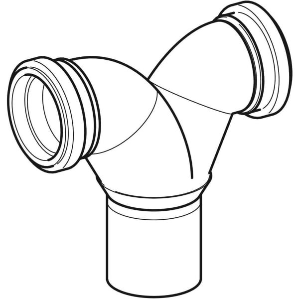 Doppelabzweig für Abwasserrohre, schematische Zeichnung eines Y-Stücks mit drei Anschlüssen.
