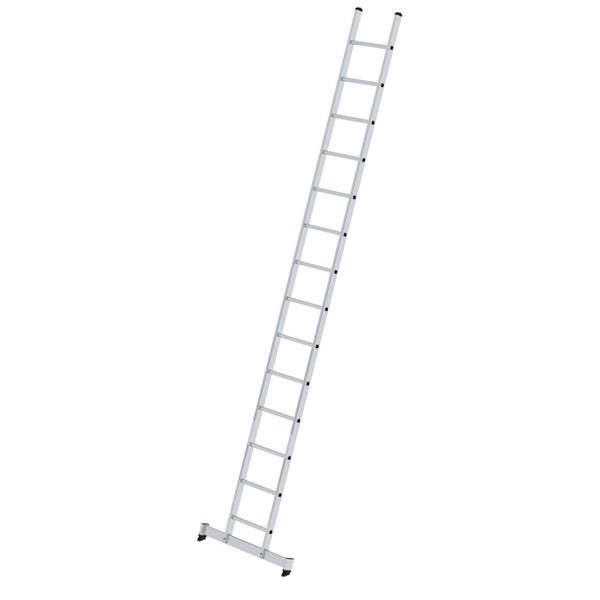 Eine einteilige Anlegeleiter aus Aluminium mit Quertraverse für sicheren Stand.