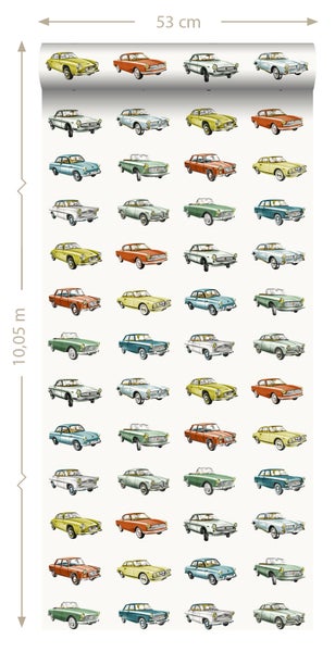 Tapetenrolle mit Oldtimer-Motiv, 53 cm breit und 10,05 m lang