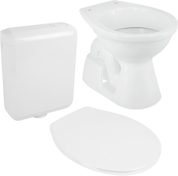 Calmwaters® Stand WC mit senkrechtem Abgang im Set mit Toilettendeckel und Spülkasten, 99000184