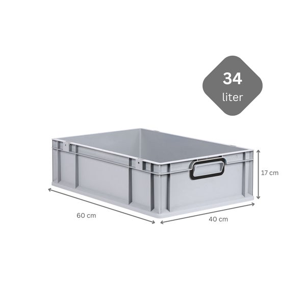 PROREGAL SuperSparSet 5x Eurobox NextGen Color mit Auflagedeckel und Schiebeschnappverschlüsse, HxBxT 17x40x60cm, 34 Liter, Grau, Griffe schwarz geschlossen, Eurobehälter, Transportbox, Transportbehälter, Stapelbehälter