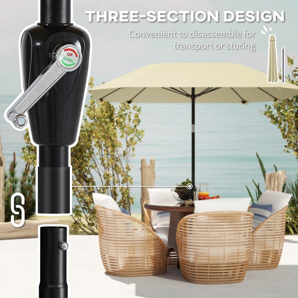 Outsunny Sonnenschirm Ø233 cm, Sonnenschirm mit Knickfunktion, achteckig Balkonschirm Strandschirm windfest stabil Marktschirm Kurbelschirm Sonnenschutz für Strand Balkon Terrasse Garten, Beige
