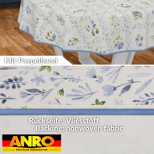 Tischdecke mit Blumenmuster und Paspelband