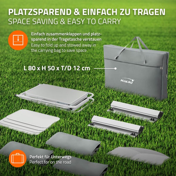 Hauki Camping Küche, Grau, Campingschrank faltbar mit Tragetasche, Reiseküche mit Windschutz, Küchenschrank mit Arbeitsplatte, Staufächern, Alu Outdoorküche, Küchenbox klappbar, Zeltschrank tragbar