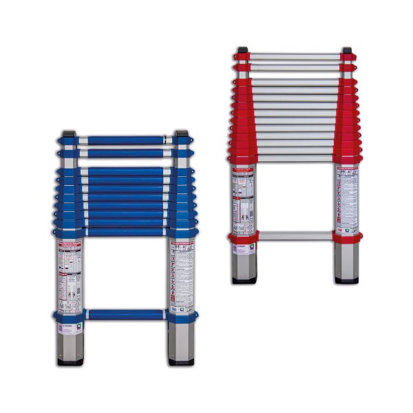 Zwei Aluminium-Teleskopleitern im eingeschobenen Zustand