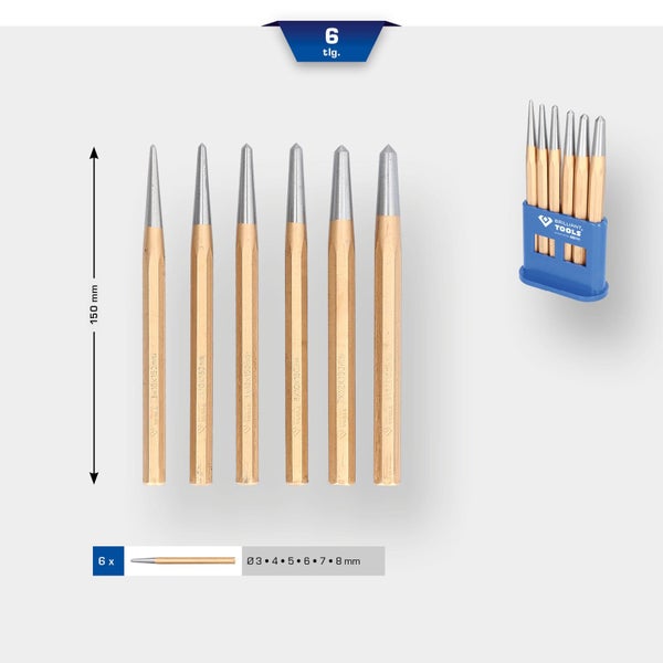 Brilliant Tools Splintentreiber Satz, 6-teilig, Durchmesser 3 bis 8 Millimeter, Länge 150 Millimeter