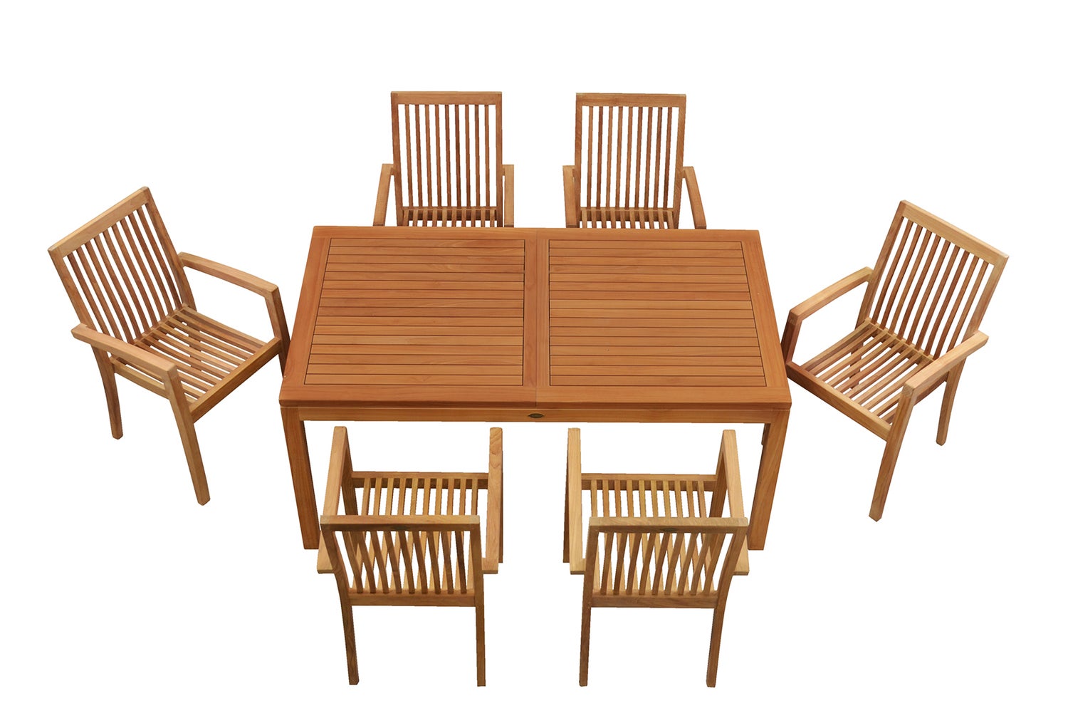Teak Sitzgruppe 6 Stapelstühle 1 Teak Tisch ausziehbar 165 x 90 cm modern premium Set