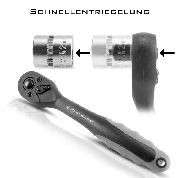 STAHLWERK Profi-Umschaltknarre 3/8 Zoll aus Chrom Vanadium Stahl 72 Zähne