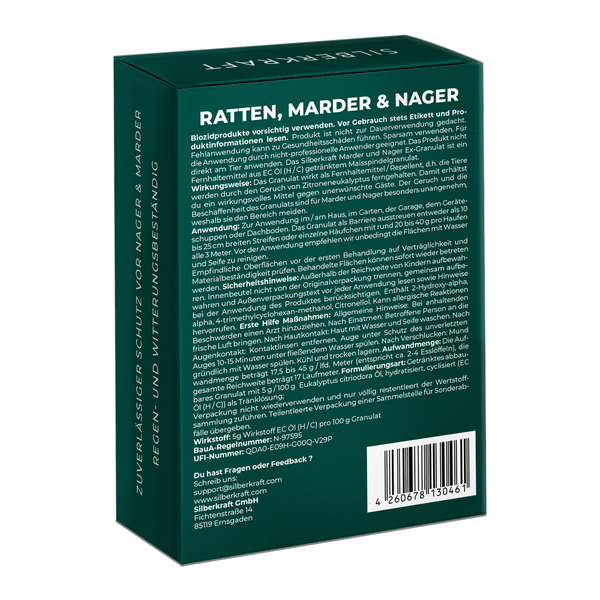 Silberkraft Ratten, Marder & Nager EX Granulat 200g, Schädlinge von deinem Grundstück fernhalten, Nagerschreck, Rattenabwehr, Mardervertreiber, Alternative zu Sprays, Gittern oder Ultraschallgeräten