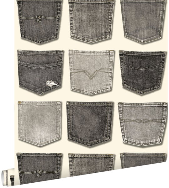 ESTAhome Tapete Jeanstaschen Grau - 53 cm x 10.05 m - 137740