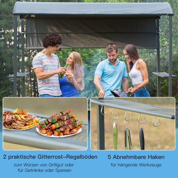 Outsunny Grillpavillon, 218 x 138 x 216 cm, Polyester, Schwarz