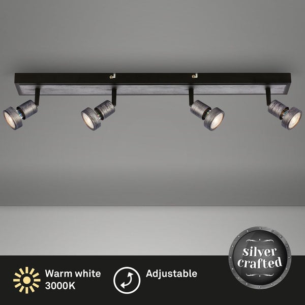 LED Deckenleuchte Deckenlampe Spot schwenkbar 4xGU10 4,9W Antik Silber Briloner