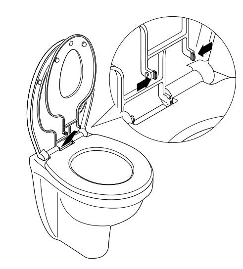 Schema einer Hänge-Toilette mit Hinweisen zur Montage des WC-Sitzes