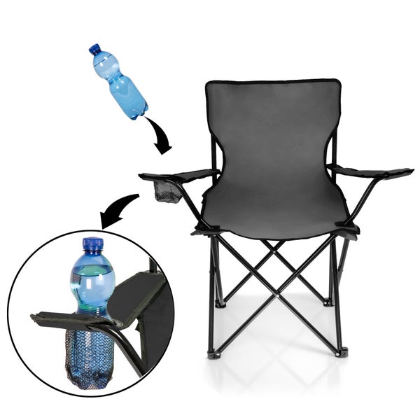 BigDean Faltstuhl DUNKELGRAU Campingstuhl Anglerstuhl mit Getränkehalter & Tragetasche - Anglersessel klappbar - Klappstuhl Gartenstuhl Faltstuhl Relaxsessel Angelsessel faltbar