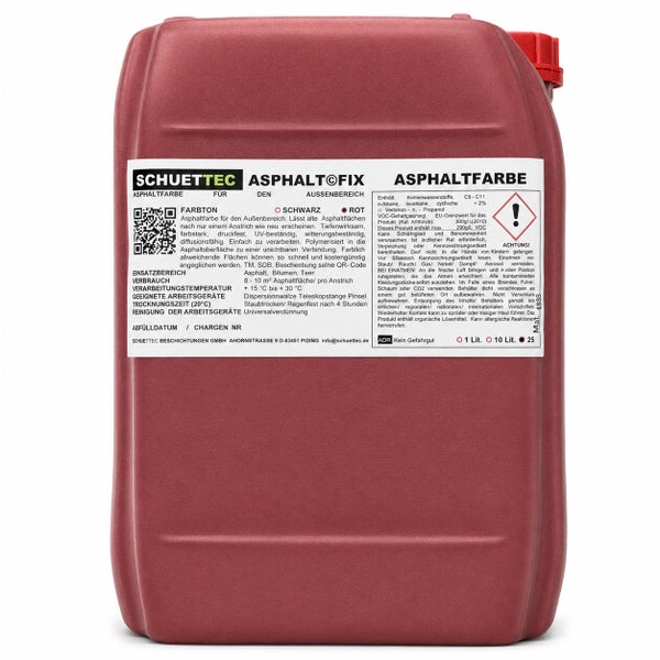 Schuettec Asphaltfix Asphaltfarbe im 25 Liter Kanister, rot, für den Außenbereich auf Asphaltflächen.