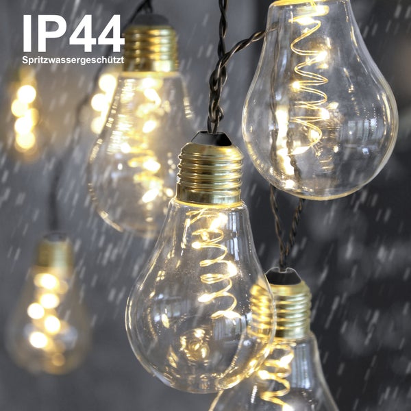 Lichterkette mit tropfenförmigen Lampen und Spritzwasserschutz IP44