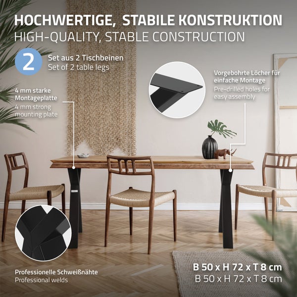 ML-Design 2 Stück Tischbeine 50xH72cm, Tischkufen X-Form, aus Stahl pulverbeschichtet, Schwarz, Industriedesign, Kufengestell für Esstisch/Schreibtisch, Tischgestell, Metall Möbelfüße für DIY-Projekte