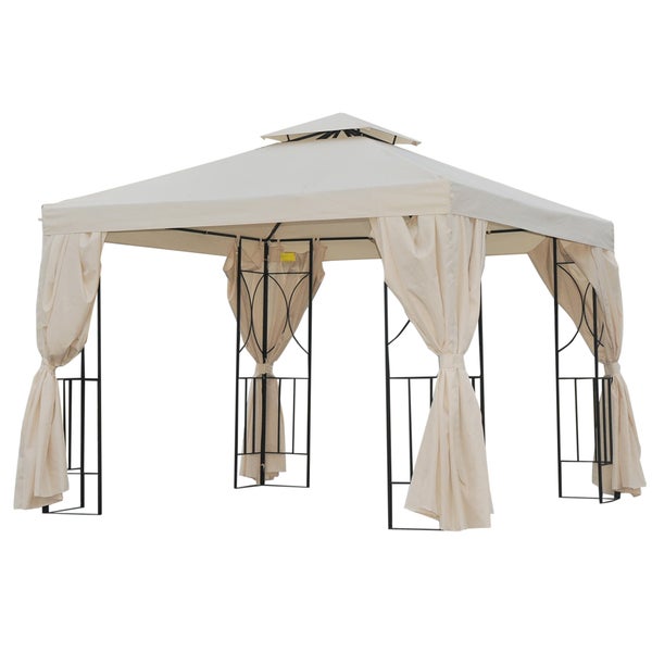 Outsunny Gartenpavillon, 4 x Doppel-Seitenteile, wasserdicht, 295L x 295B x 265H cm, Metall, Polyester, Creme